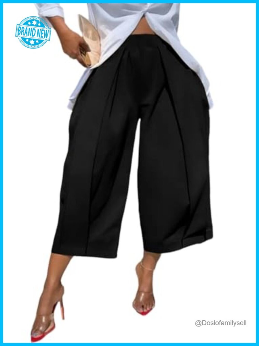 Unybwonn Women's High Waist Wide Leg Capri Pants Pleated Front Cropped Trousers